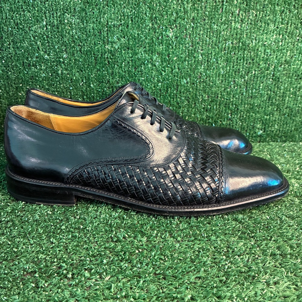 Mezlan Juan Woven Leather Cap Toe Oxford Formal Dress Shoes Black Mens Size 10 M
